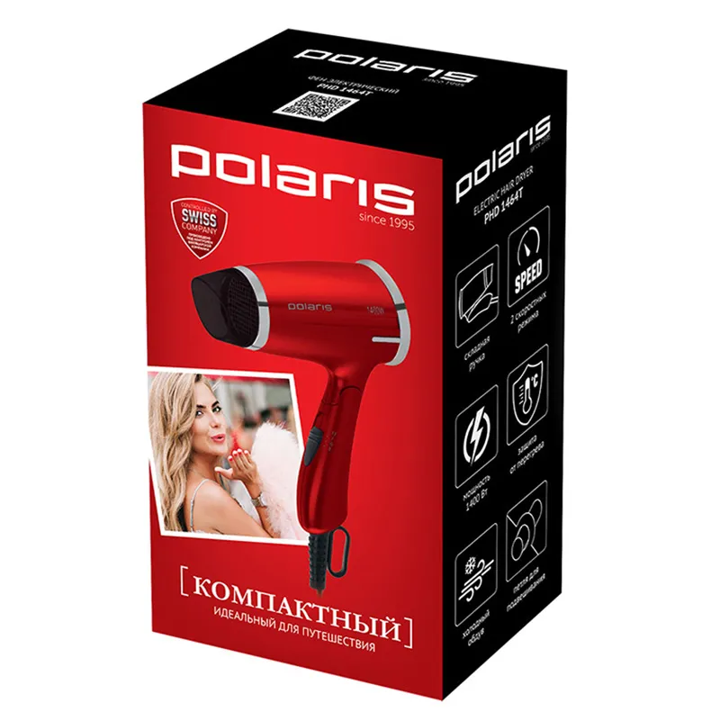 Uscător de păr Polaris PHD 1464T, 1400 W, Roșu