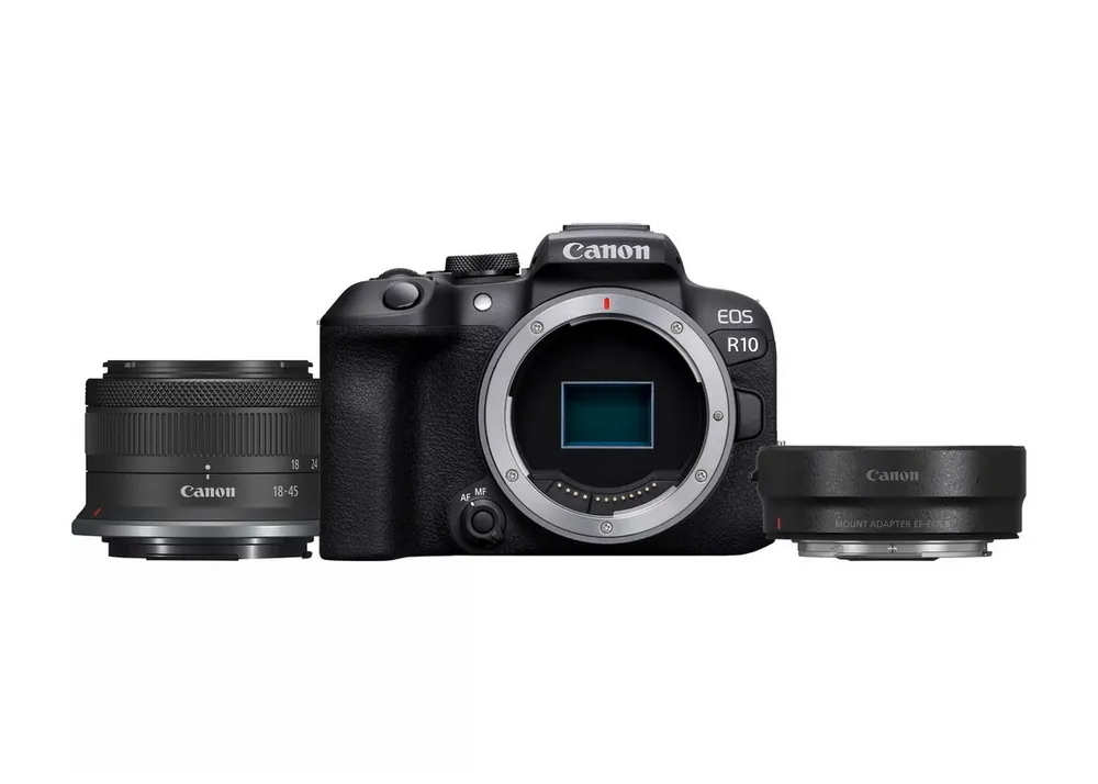 Aparat Foto Mirrorless Canon EOS R10 + RF-S 18-45 IS STM & Adapter, Negru