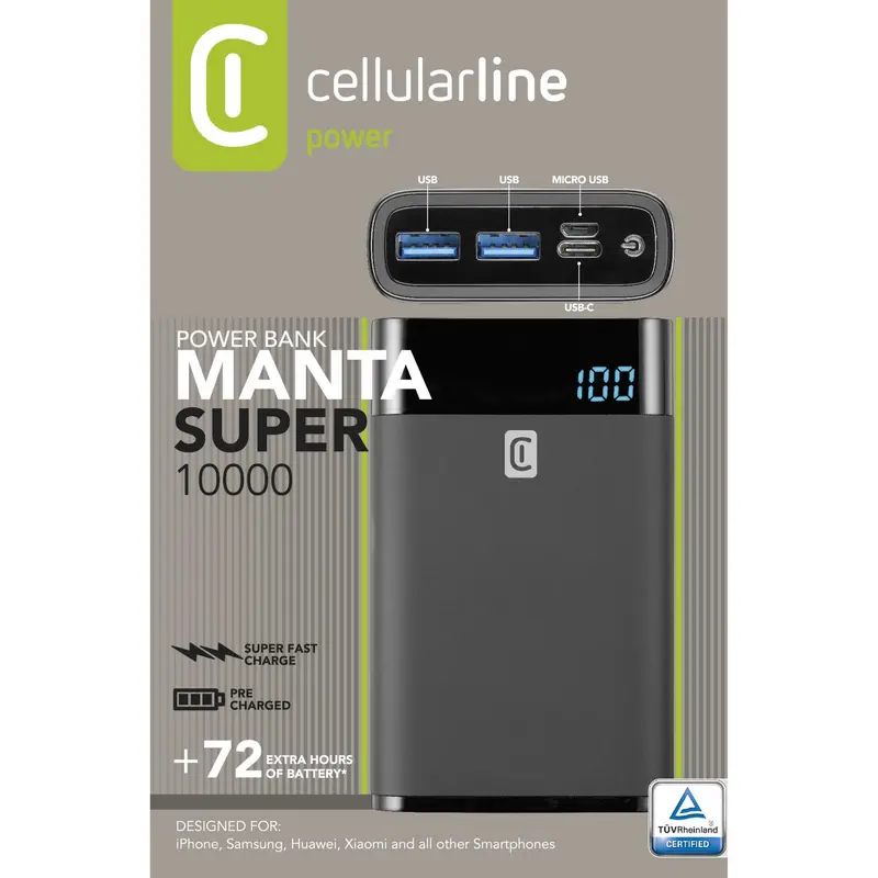 Acumulator extern Cellularline FreePower MANTA 10000, 10mAh, Negru