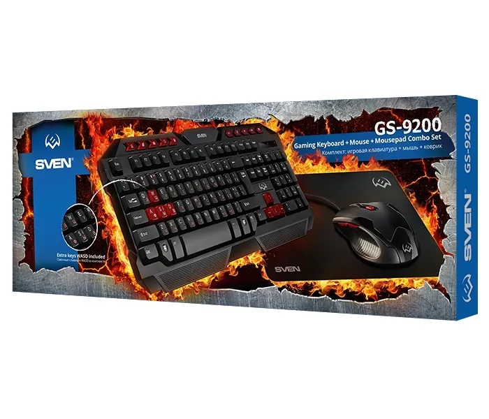 Set Tastatură + Mouse + Mouse Pad SVEN GS-9200, Cu fir, Negru/Rosu