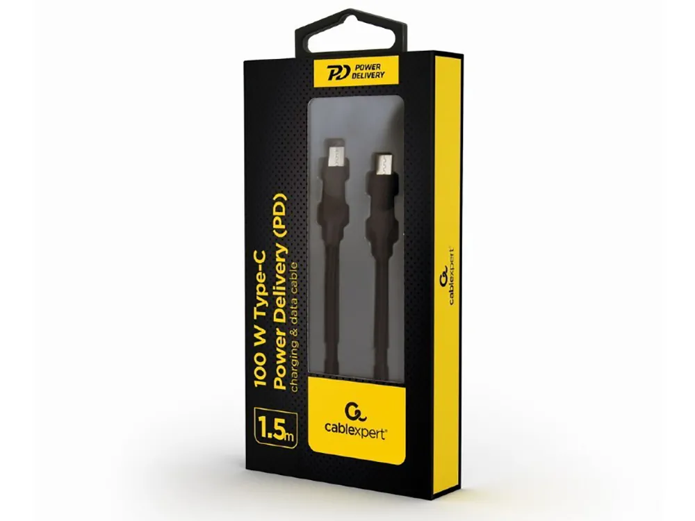  Blister Type-C/Type-C, CM/CM,  1.5 m, 100W charging power, Cablexpert, Black