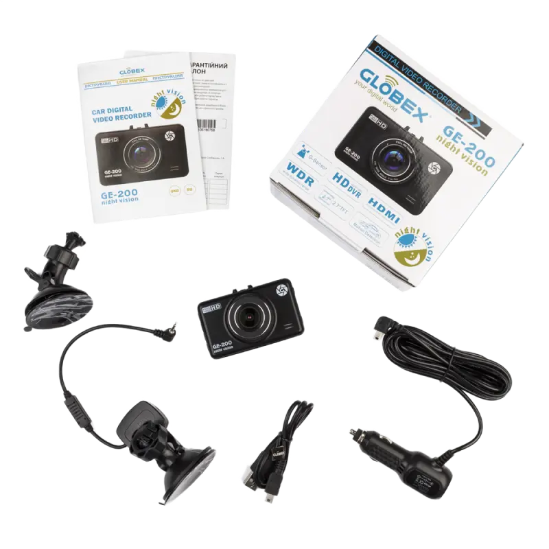 Cameră auto DVR Globex GE-200nv, Full-HD 1080P, Negru