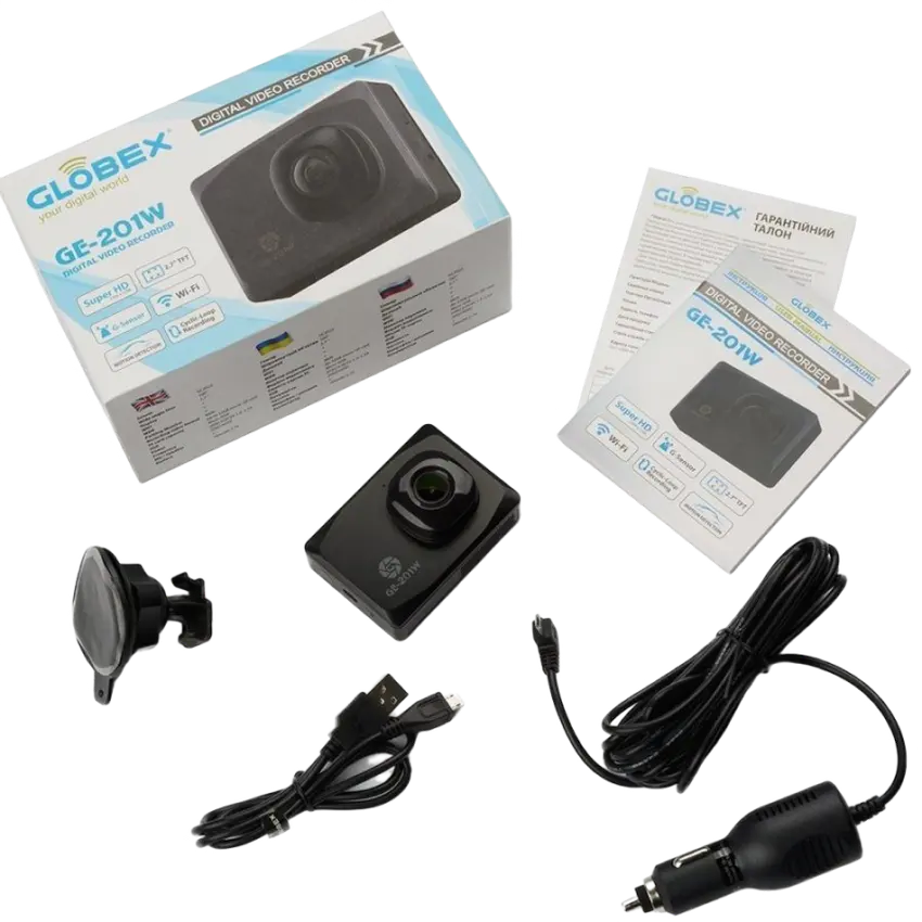 Cameră auto DVR Globex GE-201w, 2304 x 1296, Negru