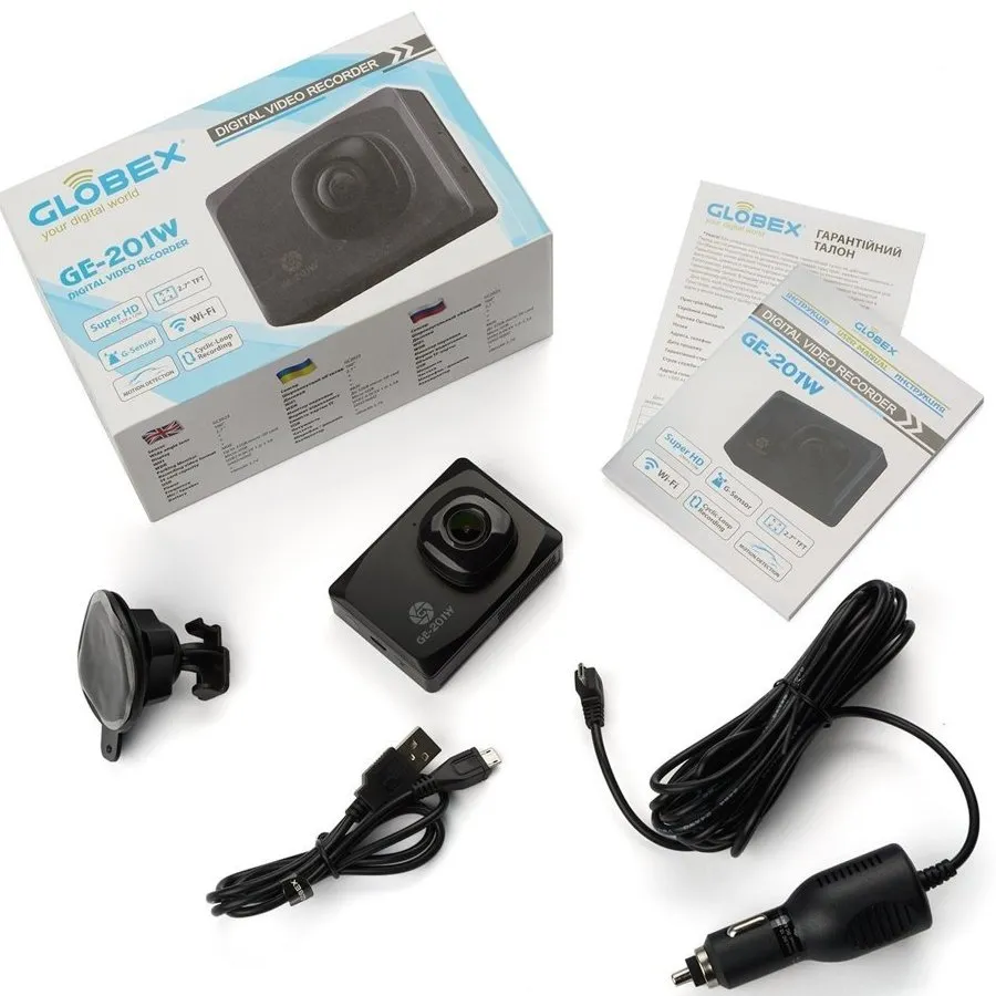 Cameră auto DVR Globex GE-201w, 2304 x 1296, Negru