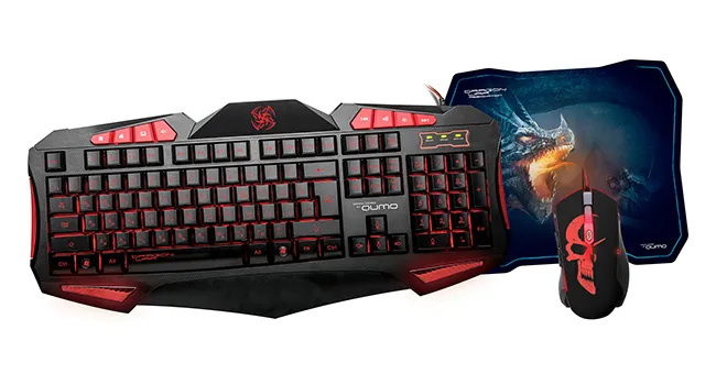 Клавиатура, мышь и коврик для мыши QUMO Axe Strike, Проводное, Черный/Красный