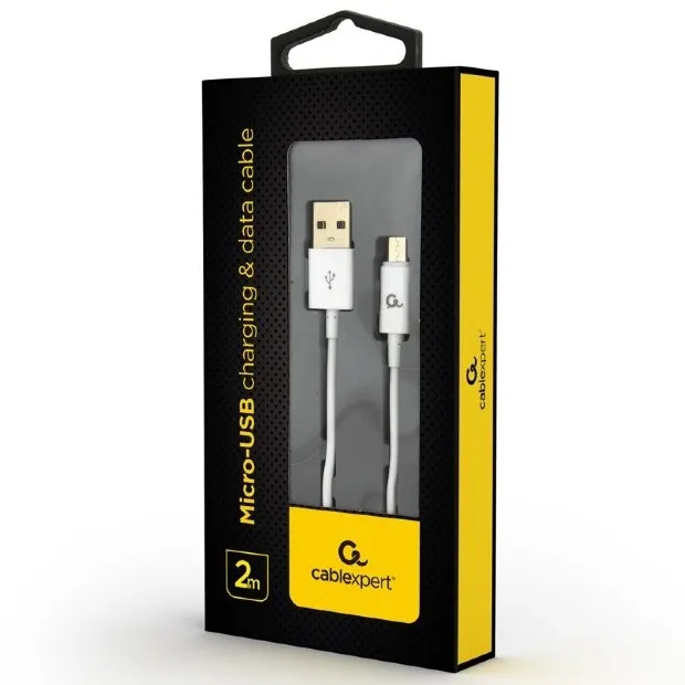 Кабель для зарядки и синхронизации Cablexpert CC-USB2P-AMmBM-2M-W, USB Type-A/micro-USB, 2м, Белый