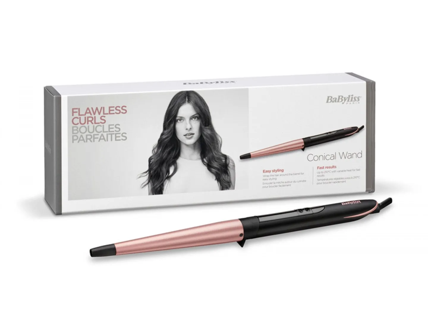 Ondulator de păr BaByliss Conical Wand C454E, Negru | Roz