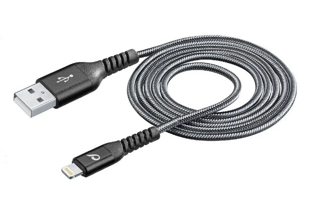 Cablu încărcare și sincronizare Cellularline Tetraforce Cable 200cm - Lightning, USB Type-A/Lightning, 2m, Negru