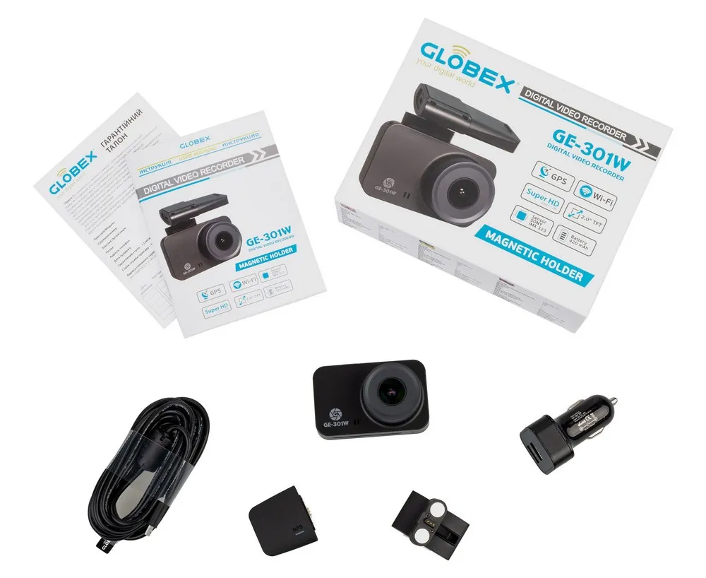 Cameră auto DVR Globex GE-301w, 2304 x 1926, Negru