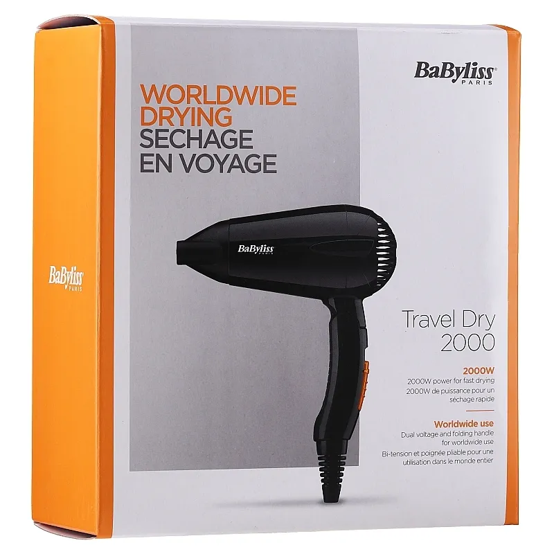 Компактный фен BaByliss Travel Dry 5344E, 2000 Вт, Чёрный