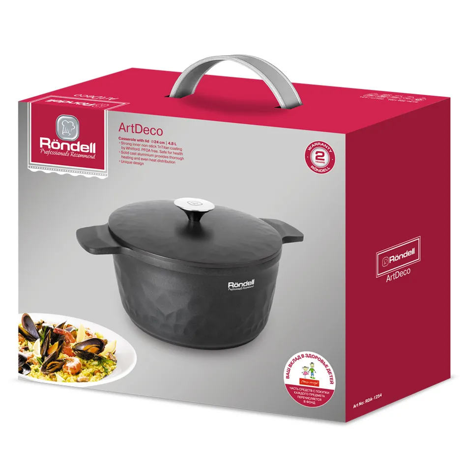 Кастрюля Rondell ArtDeco, 4,8л, Чёрный