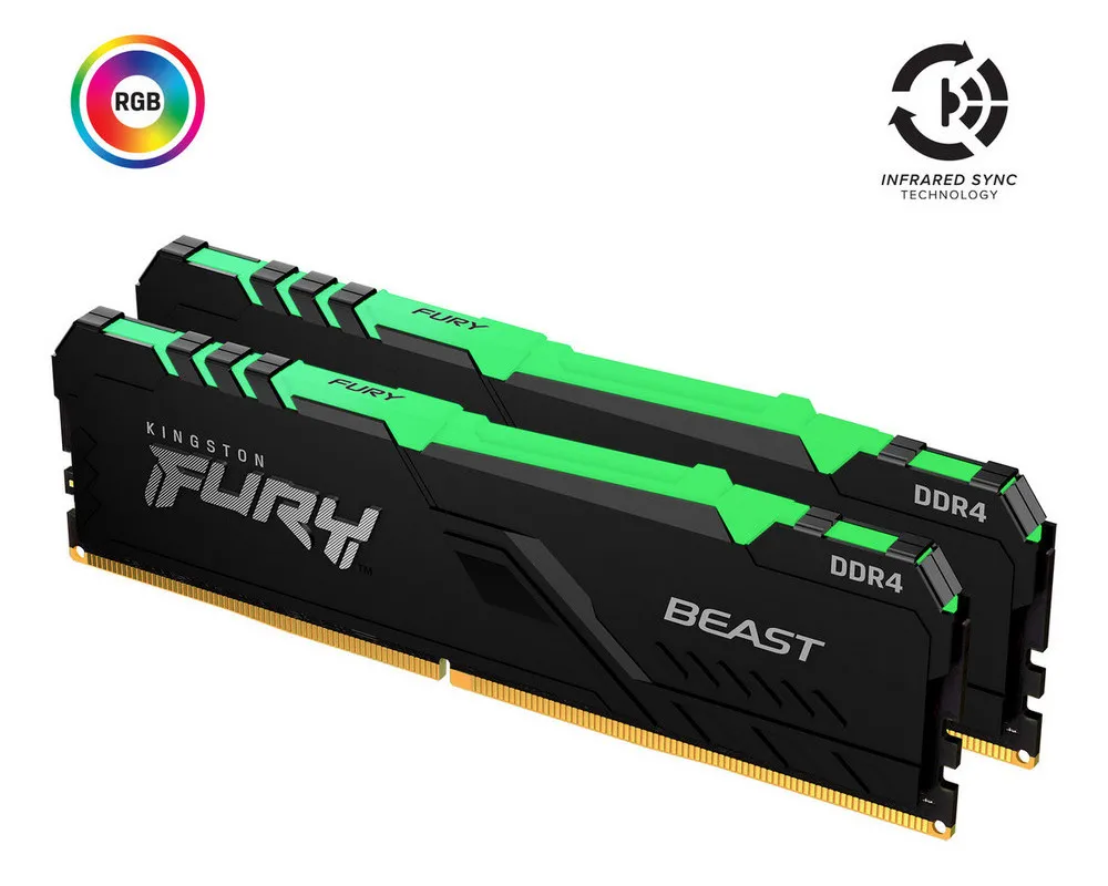 Оперативная память Kingston FURY Beast RGB, DDR4 SDRAM, 3733 МГц, 32Гб, KF437C19BB1AK2/32