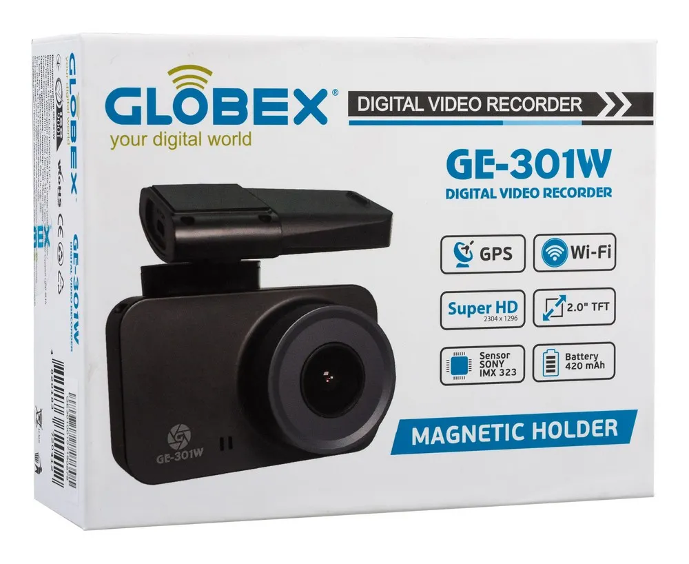 Cameră auto DVR Globex GE-301w, 2304 x 1926, Negru