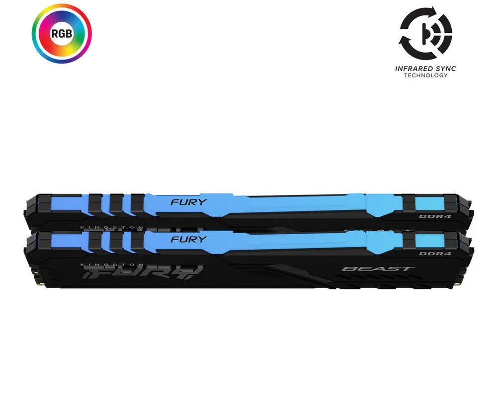 Оперативная память Kingston FURY Beast RGB, DDR4 SDRAM, 3733 МГц, 32Гб, KF437C19BB1AK2/32