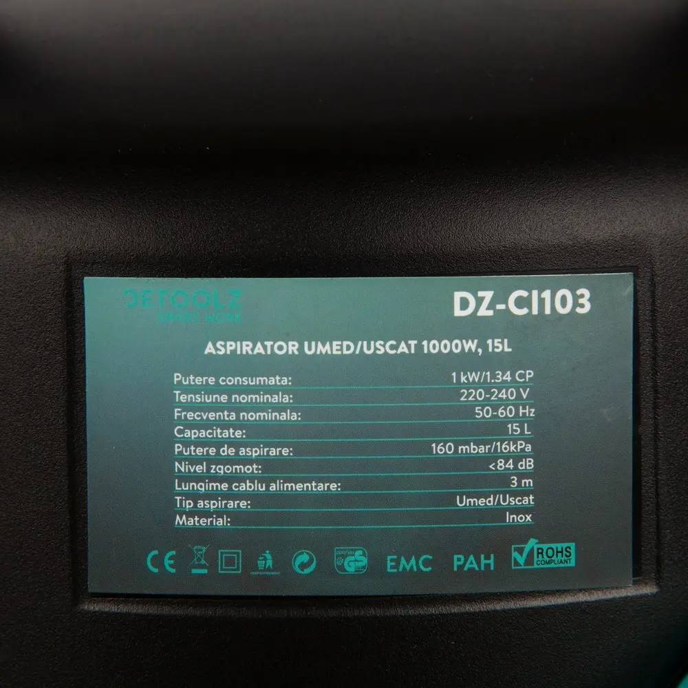 Пылесос для сухой / влажной уборки Detoolz 1000W, 15Л