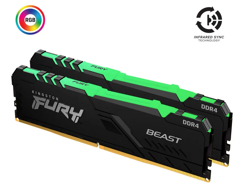 Оперативная память Kingston FURY Beast RGB, DDR4 SDRAM, 3200 МГц, 64Гб, KF432C16BBAK2/64