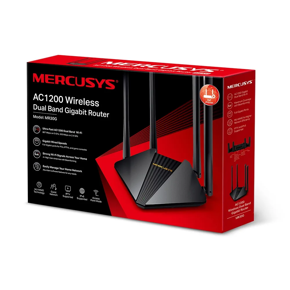 Беспроводной маршрутизатор MERCUSYS MR30G, Чёрный
