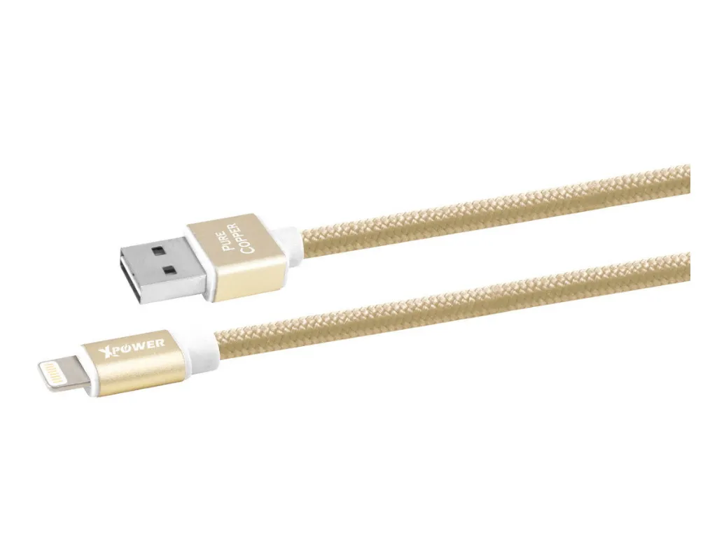 Кабель для зарядки и синхронизации Xpower Lightning cable Nylon, USB Type-A/Lightning, 1м, Золотистый