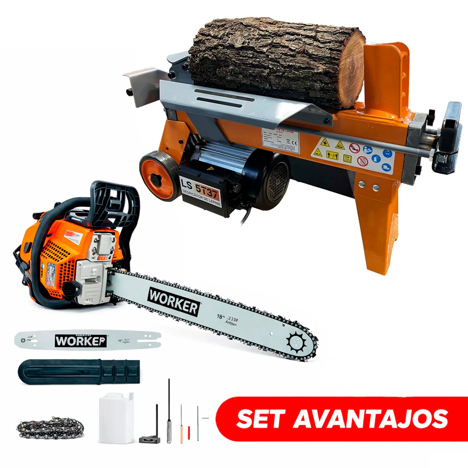 TikTok Дровокол TECHNOWORKER LS 5T37 + бензопила DB5802 PRO