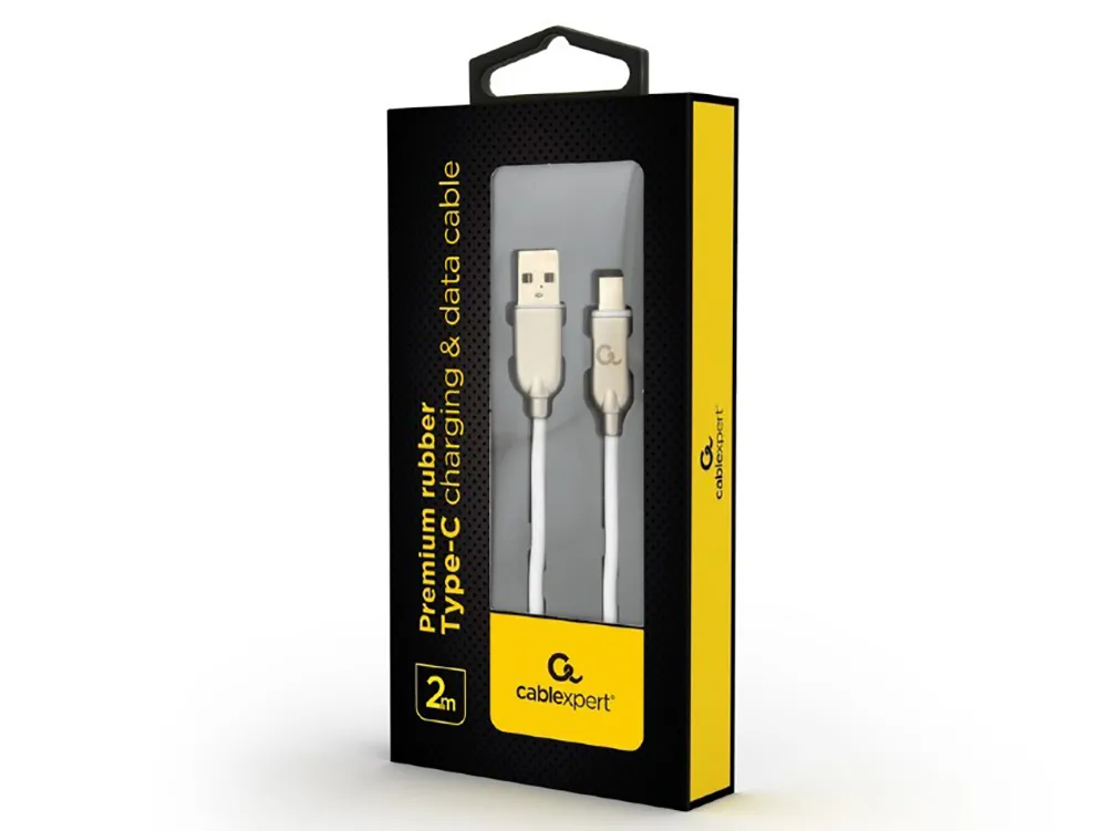  Blister Type-C /USB2.0, AM/CM,  2.0m, Cablexpert Premium Ruber White, CC-USB2R-AMCM-2M-W