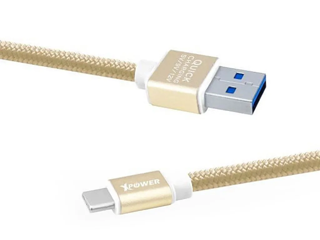 Кабель для зарядки и синхронизации Xpower Lightning cable Nylon, USB Type-A/Lightning, 1м, Золотистый