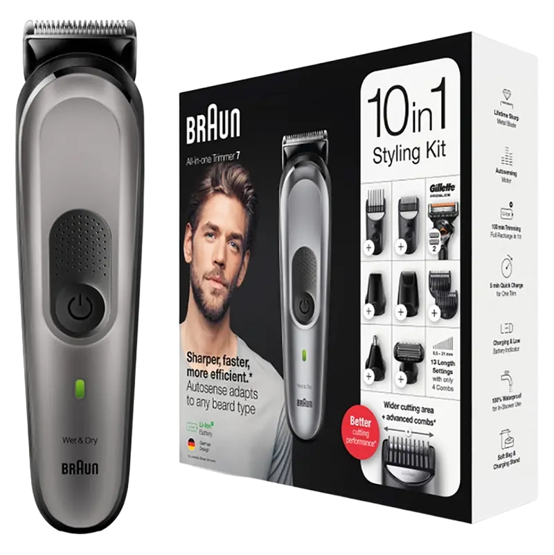 Мужской Триммер Braun MGK7320, Серный | Серебристый