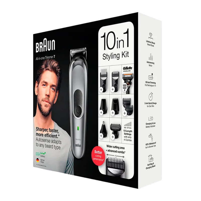 Мужской Триммер Braun MGK7320, Серный | Серебристый