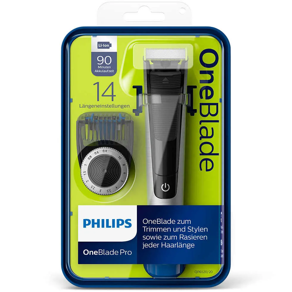 Trimmer pentru bărbați Philips OneBlade Pro QP6520/20, Negru | Argintiu