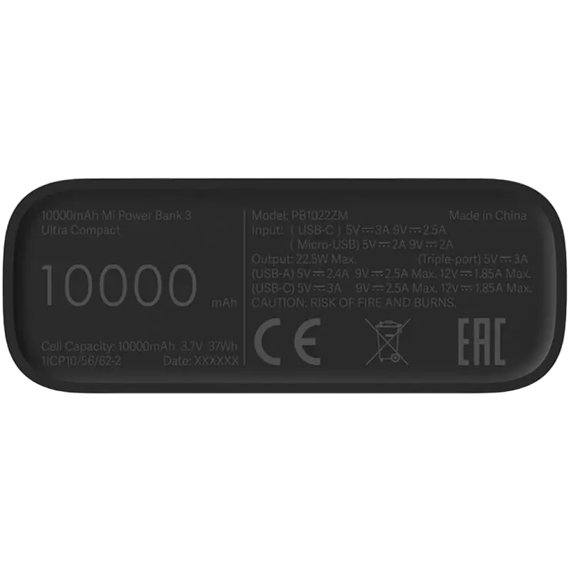 Портативное зарядное устройство Xiaomi Power Bank 3, 10000мА·ч, Чёрный