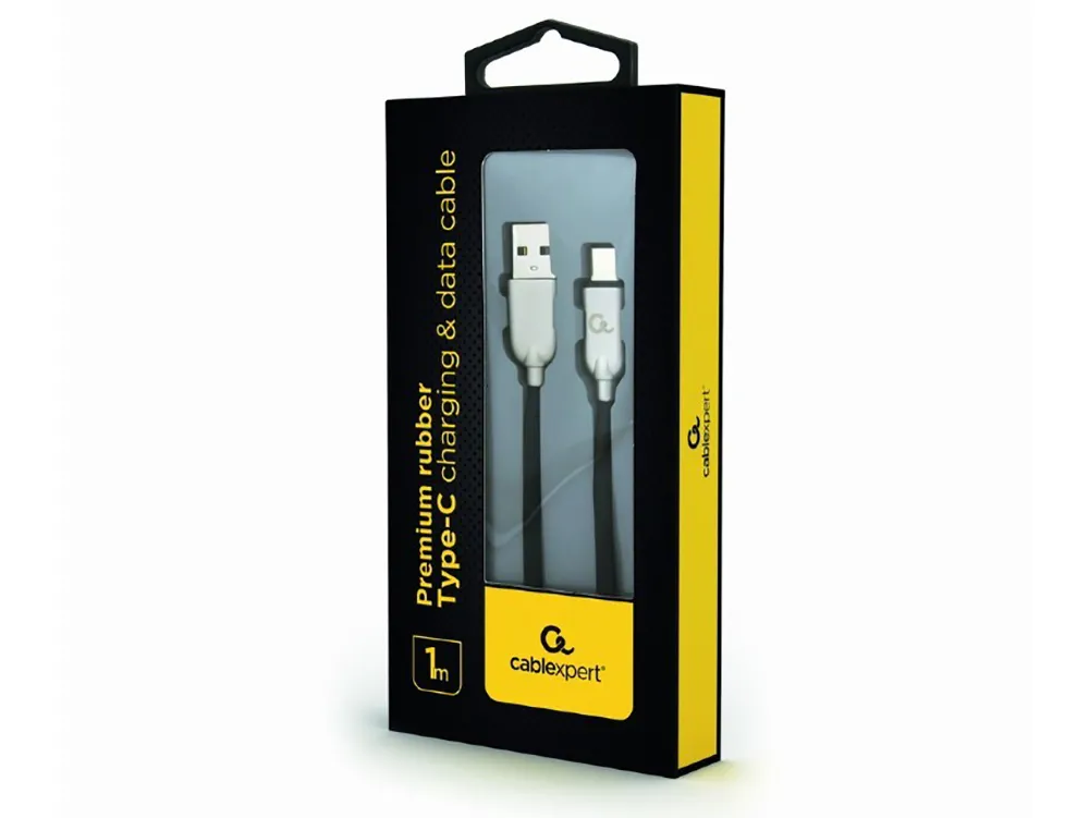  Blister Type-C /USB2.0, AM/CM,  1.0m, Cablexpert Premium Ruber Black, CC-USB2R-AMCM-1M