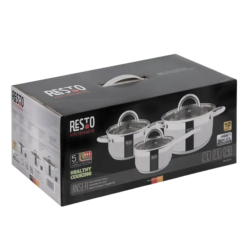 Набор кастрюль RESTO 92015, Нержавеющая сталь