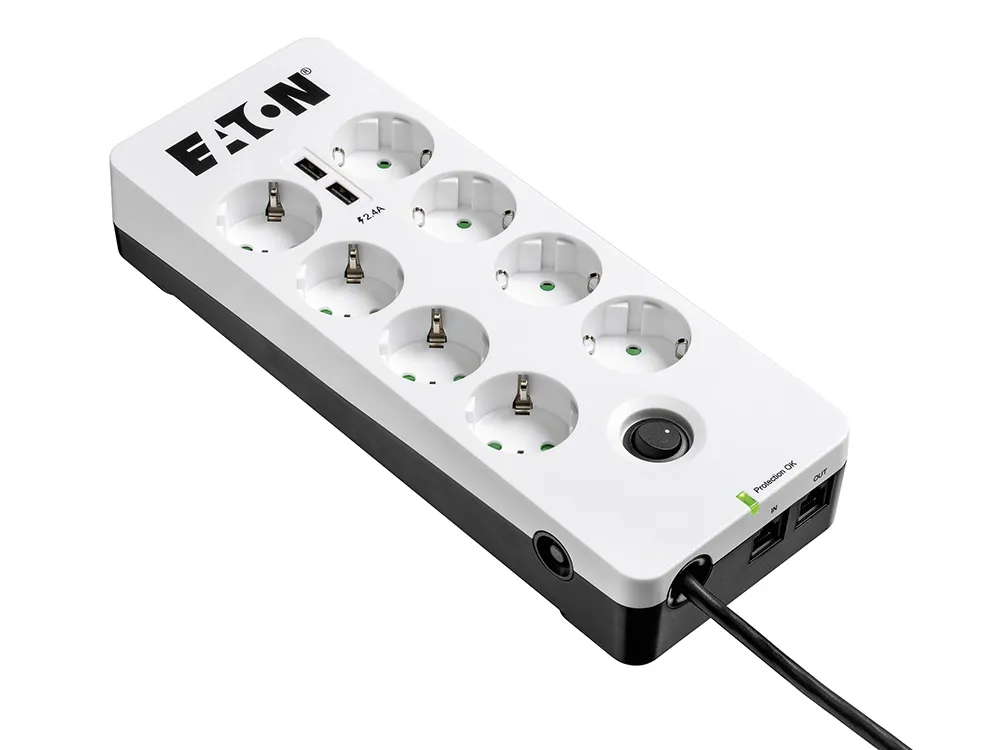 Prelungitor electric Eaton PB8TUD, 8 Prize, 1,5m, Negru/Alb