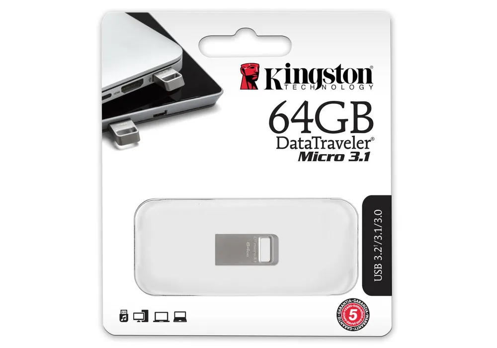 USB Flash накопитель Kingston DataTraveler Micro 3.1, 64Гб, Серебристый