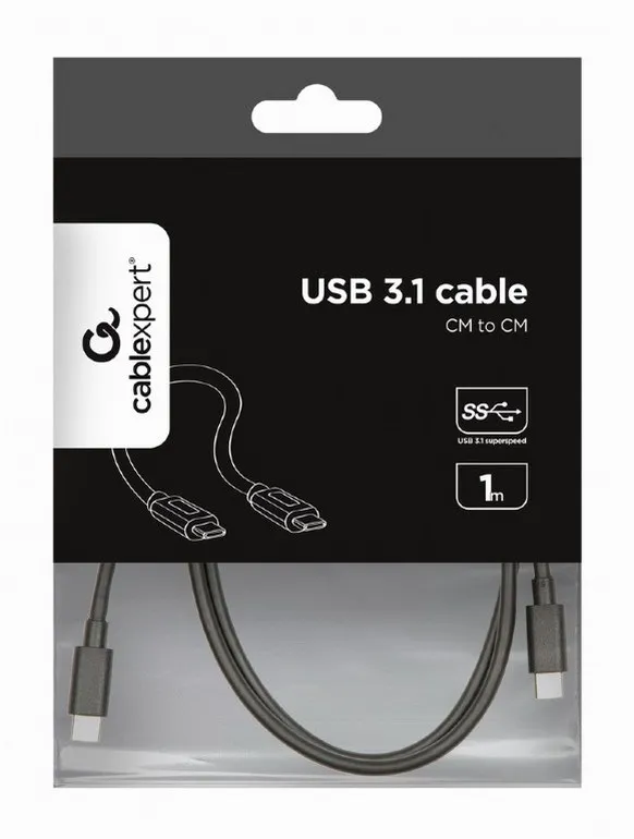 Кабель для зарядки и синхронизации Cablexpert CCP-USB3.1-CMCM-1M, USB Type-C/USB Type-C, 1м, Чёрный
