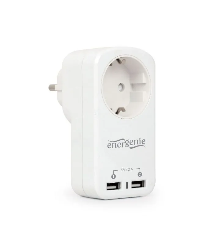  Universal USB charger, Out:CEE 7/4, 2 USB * 5V / 2.1A, In: Schuko CEE 7/4, White, EG-ACU2-01-W