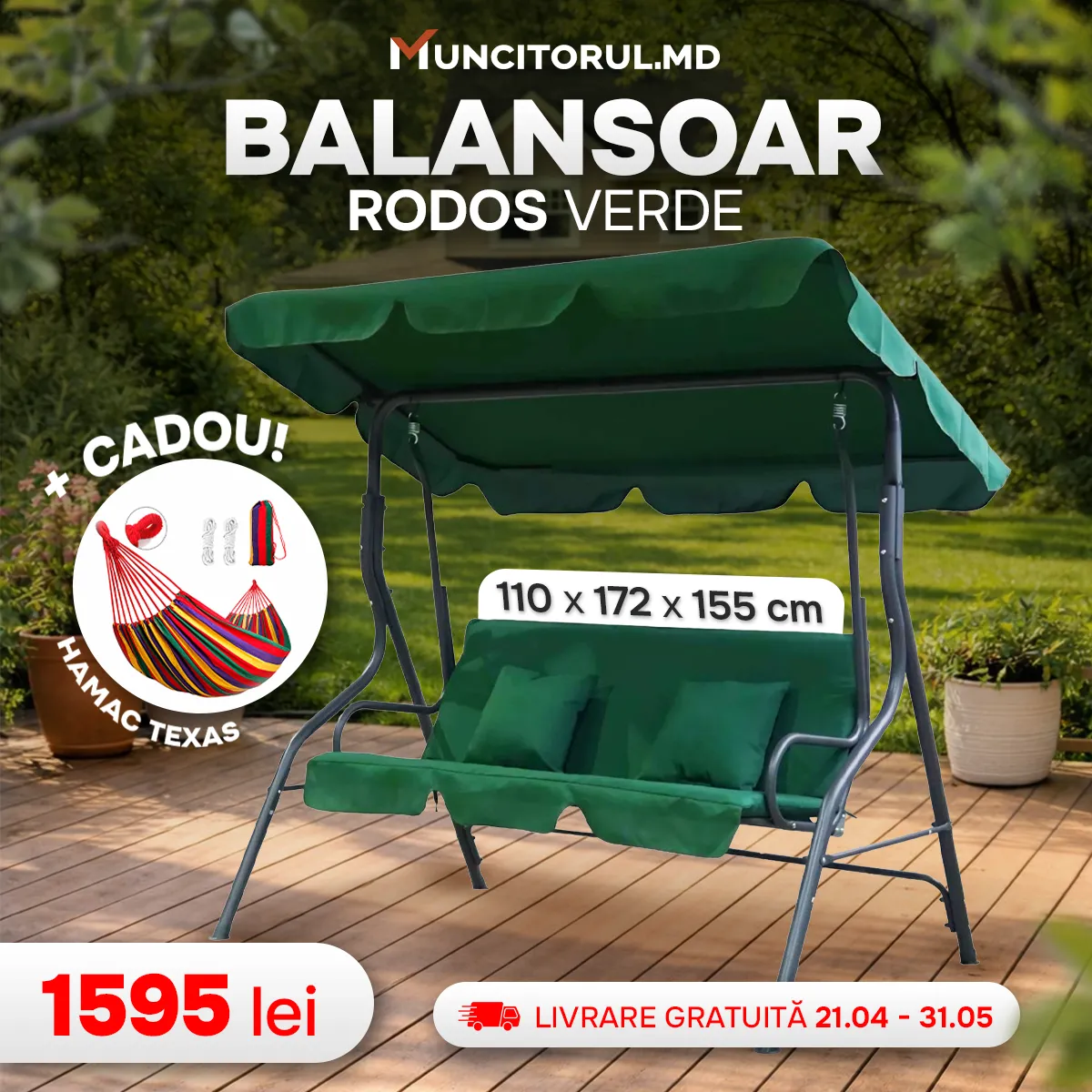 Balansoar RODOS (verde) + Hamac TEXAS Cadou