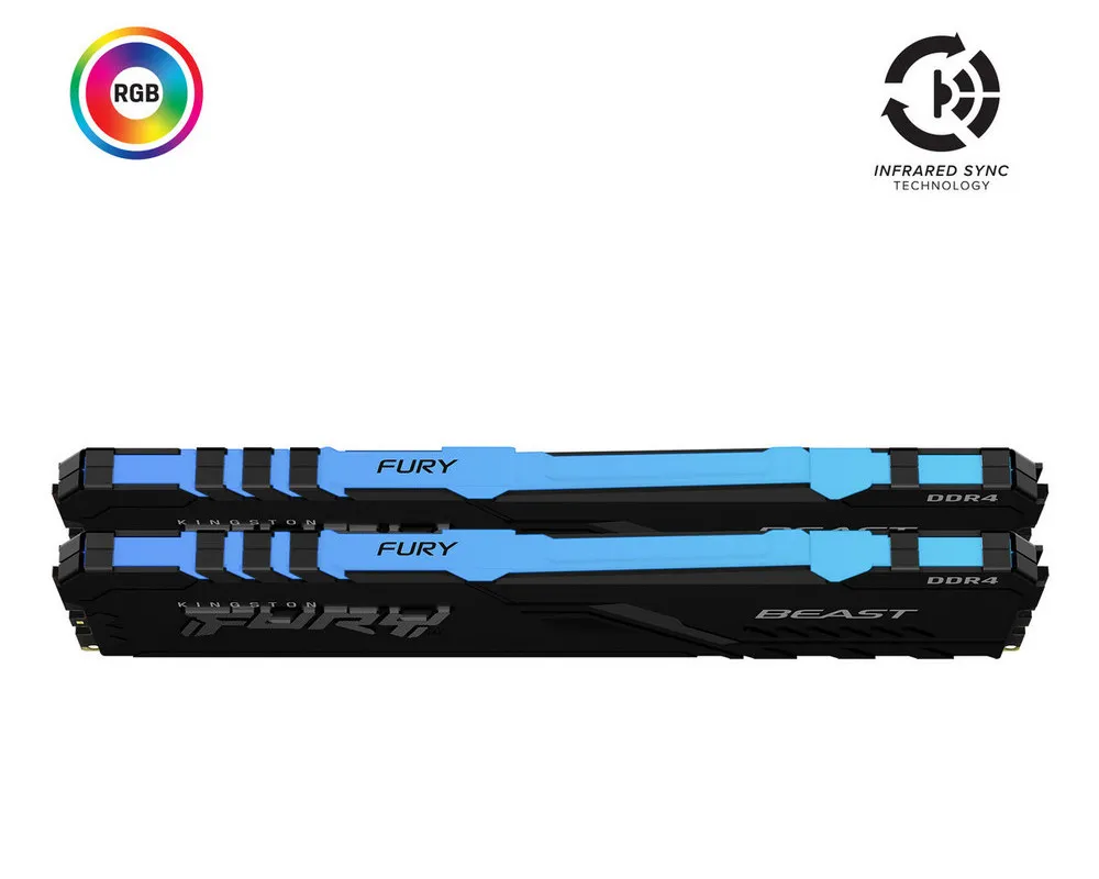 Оперативная память Kingston FURY Beast RGB, DDR4 SDRAM, 3000 MГц, 16Гб, KF430C15BBAK2/16