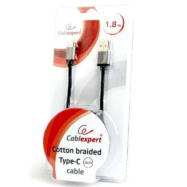 Кабель для зарядки и синхронизации Cablexpert CCB-mUSB2B-AMCM-6, USB Type-A/USB Type-C, 1,8м, Чёрный