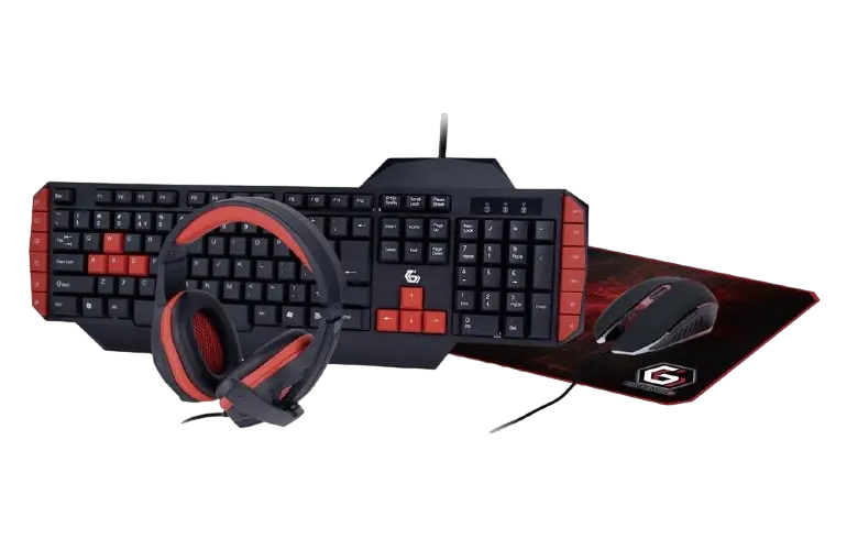 Set Tastatură + Mouse + Mouse Pad + Căști Gembird GGS-UMG4-02, Cu fir, Negru/Rosu