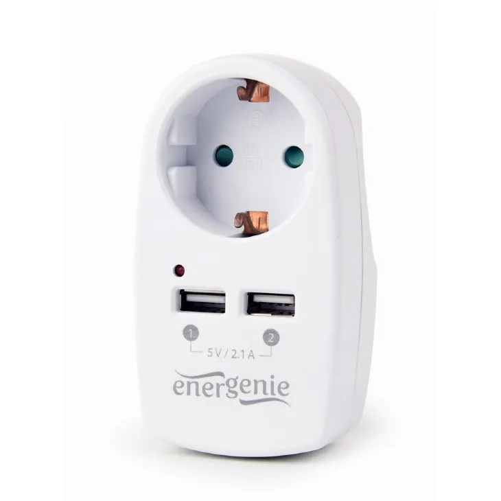 Power socket built-in, Out:1xCEE 7/4, 2xUSB, White, protective shutters, Energenie EG-ACU2-02