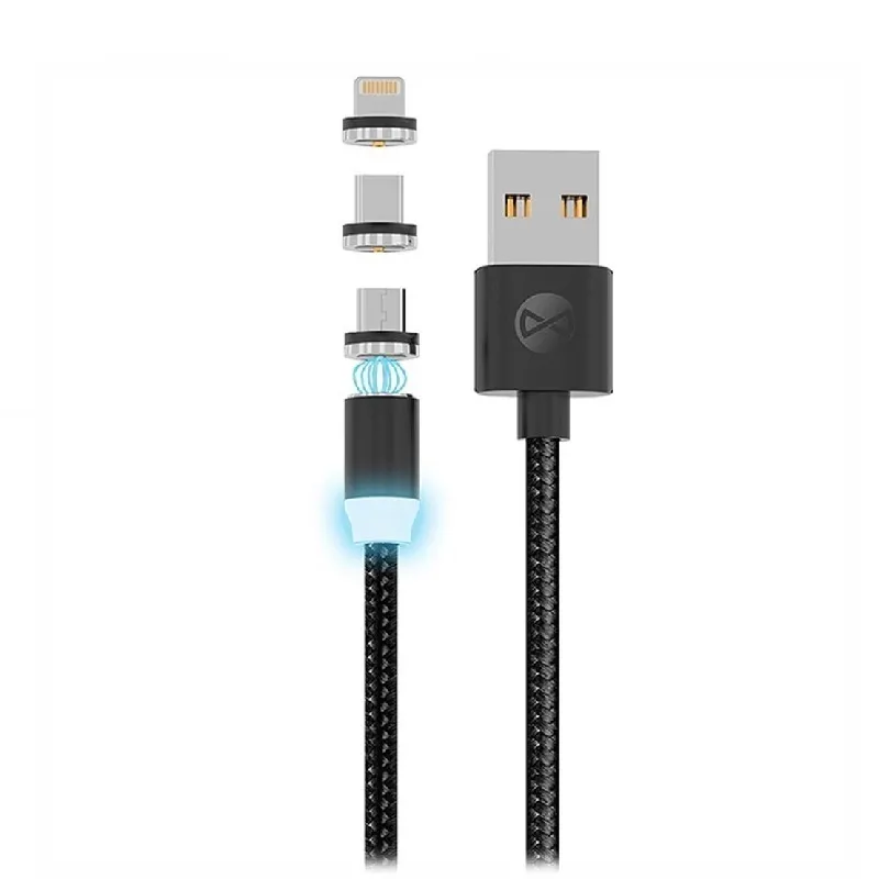 Cablu încărcare și sincronizare Forever Magnetic Cable 3in1, USB Type-A/Micro USB, Type-C, Lighting, 1m, Negru