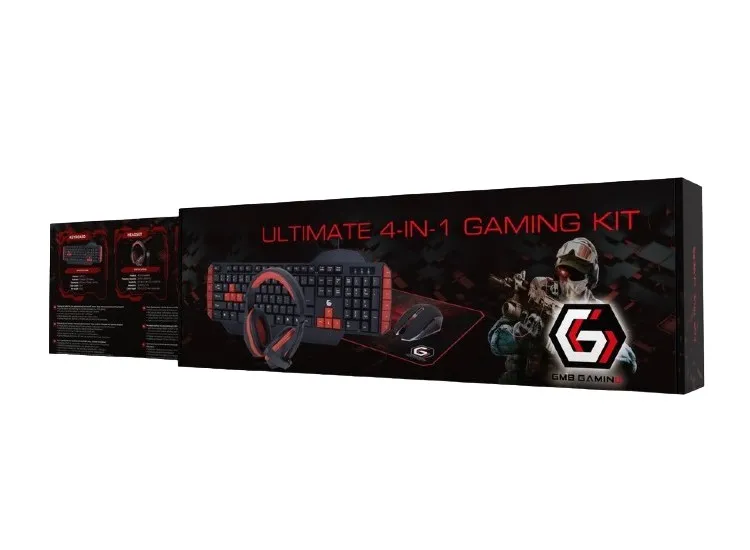 Set Tastatură + Mouse + Mouse Pad + Căști Gembird GGS-UMG4-02, Cu fir, Negru/Rosu