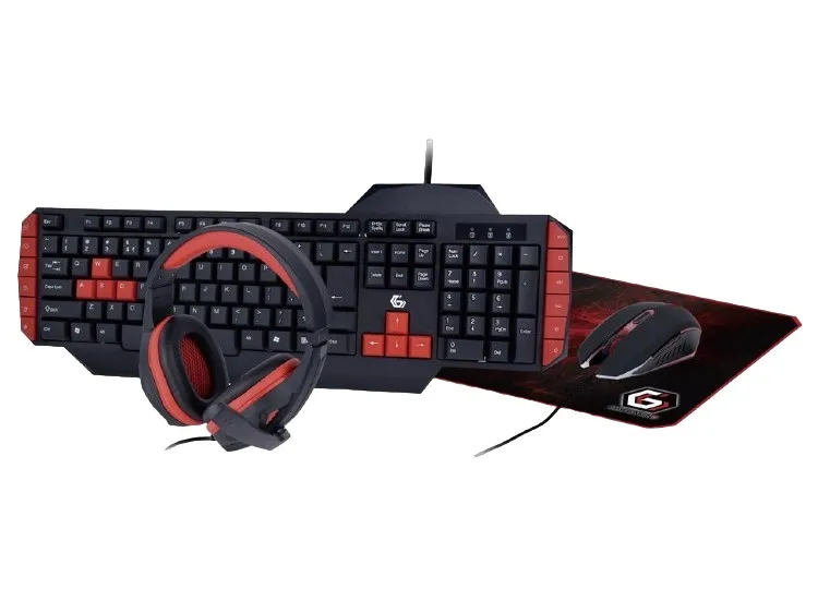 Set Tastatură + Mouse + Mouse Pad + Căști Gembird GGS-UMG4-02, Cu fir, Negru/Rosu