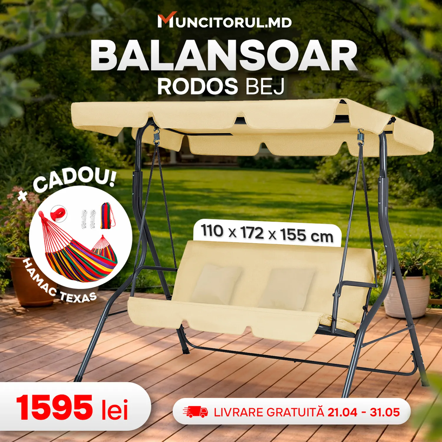 Balansoar RODOS (bej) + Hamac TEXAS Cadou