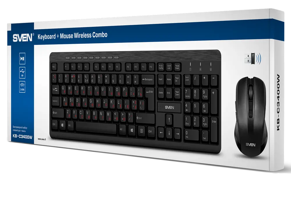 Set Tastatură + Mouse SVEN KB-C3400W, Fără fir, Negru