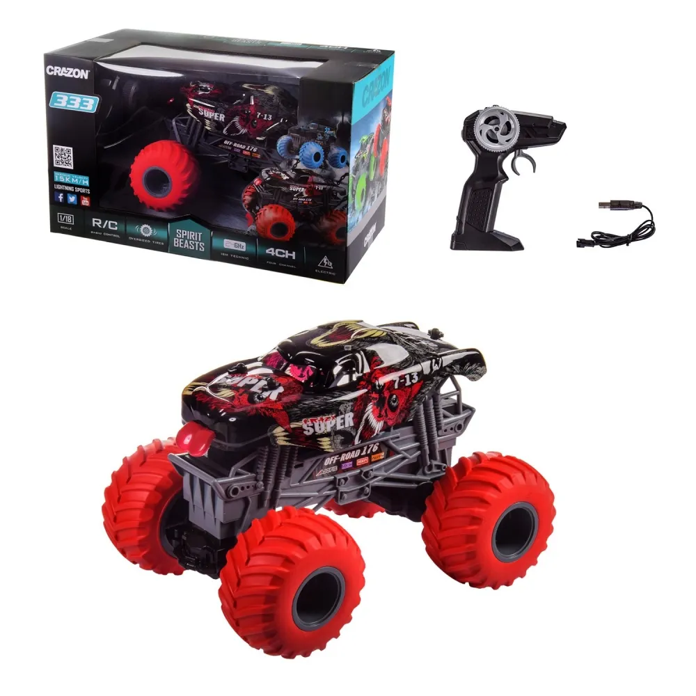 Jucărie cu telecomandă Crazon Oversize Wheel Cross-Road, 1:18, Negru/Rosu (333-19181B)