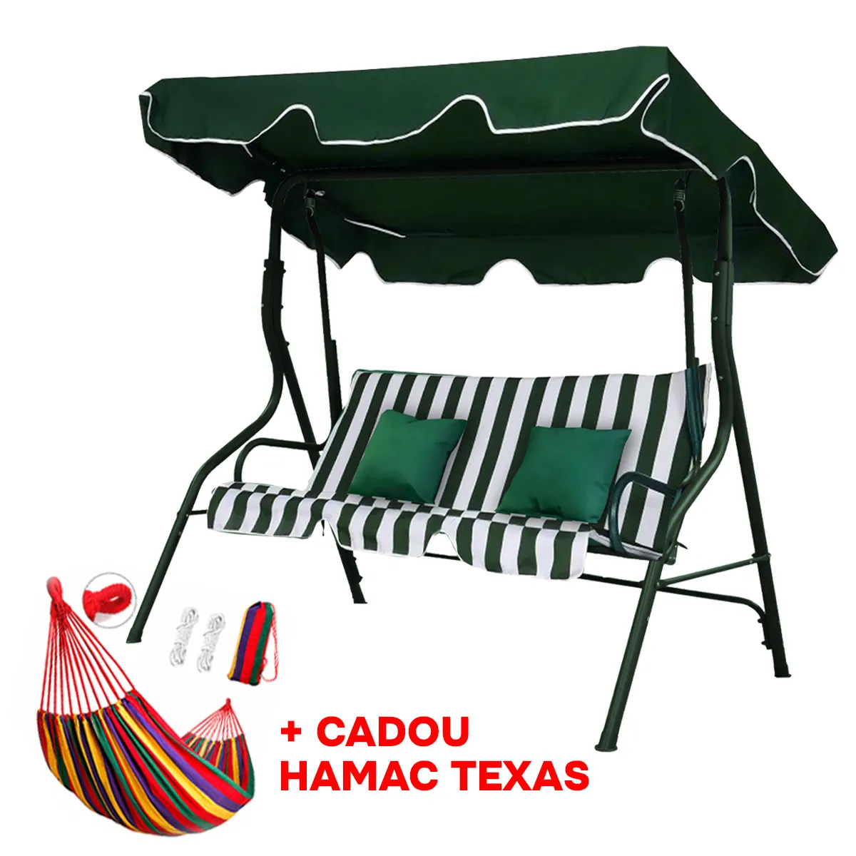 Balansoar RODOS (verde cu dungi albe) + Hamac TEXAS Cadou