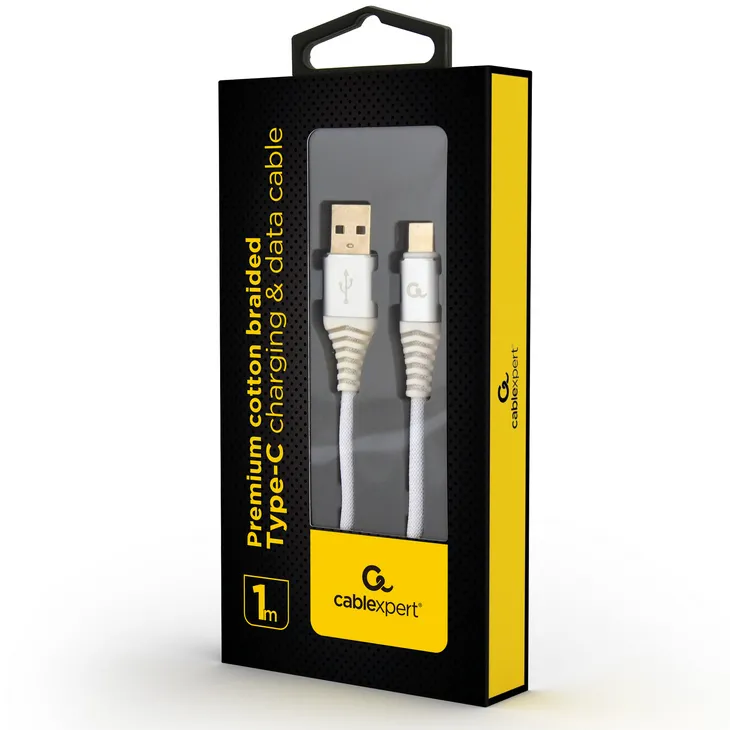 Cablu de încărcare Cablexpert CC-USB2B-AMCM-1M-BW2, USB Type-C/USB Type-A, 1m, Alb