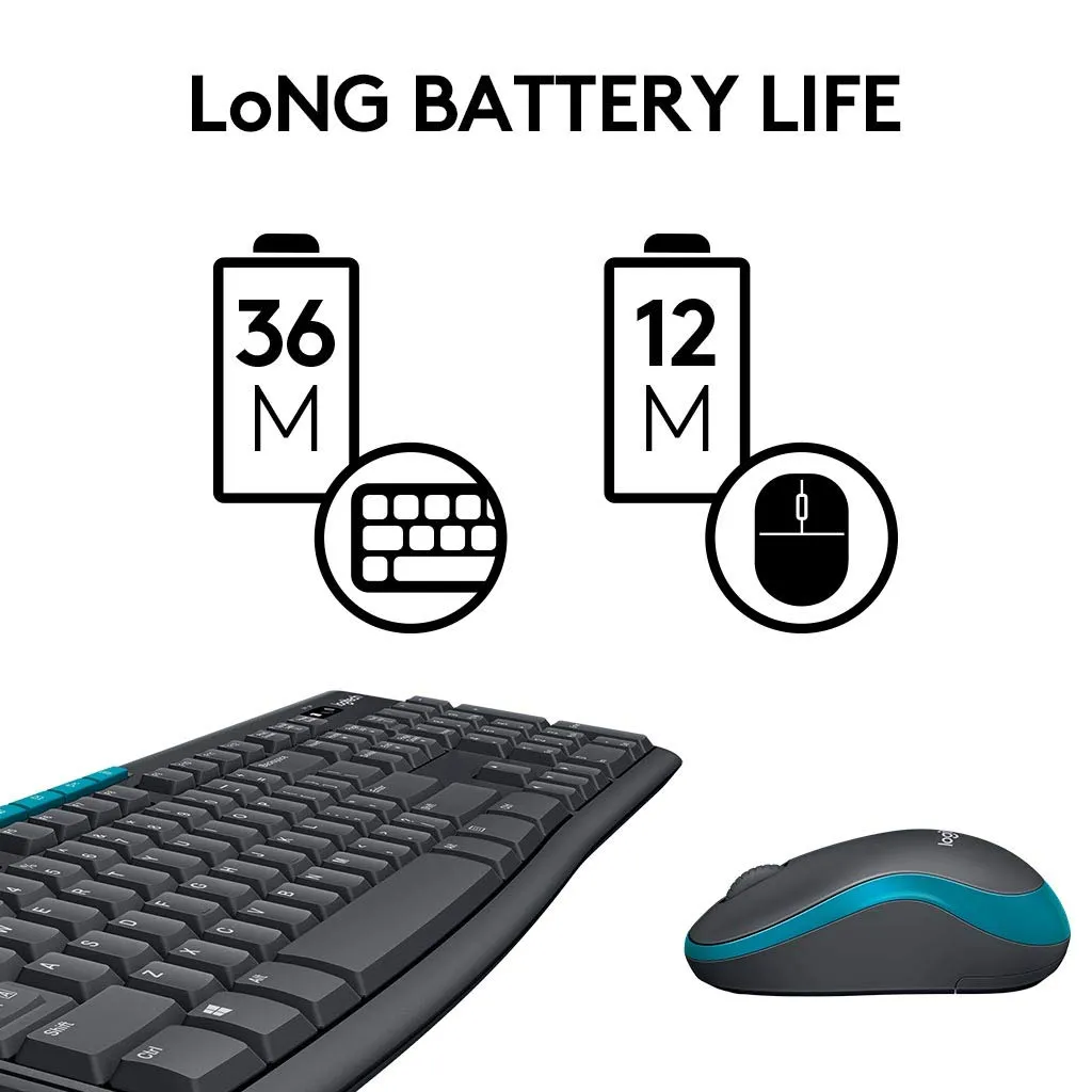 Клавиатура и мышь Logitech MK275, Беспроводное, Черный/Синий