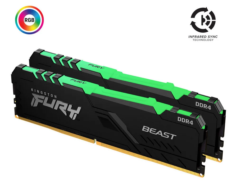 Memorie RAM Kingston FURY Beast RGB, DDR4 SDRAM, 3000 MHz, 32GB, KF430C15BB1AK2/32
